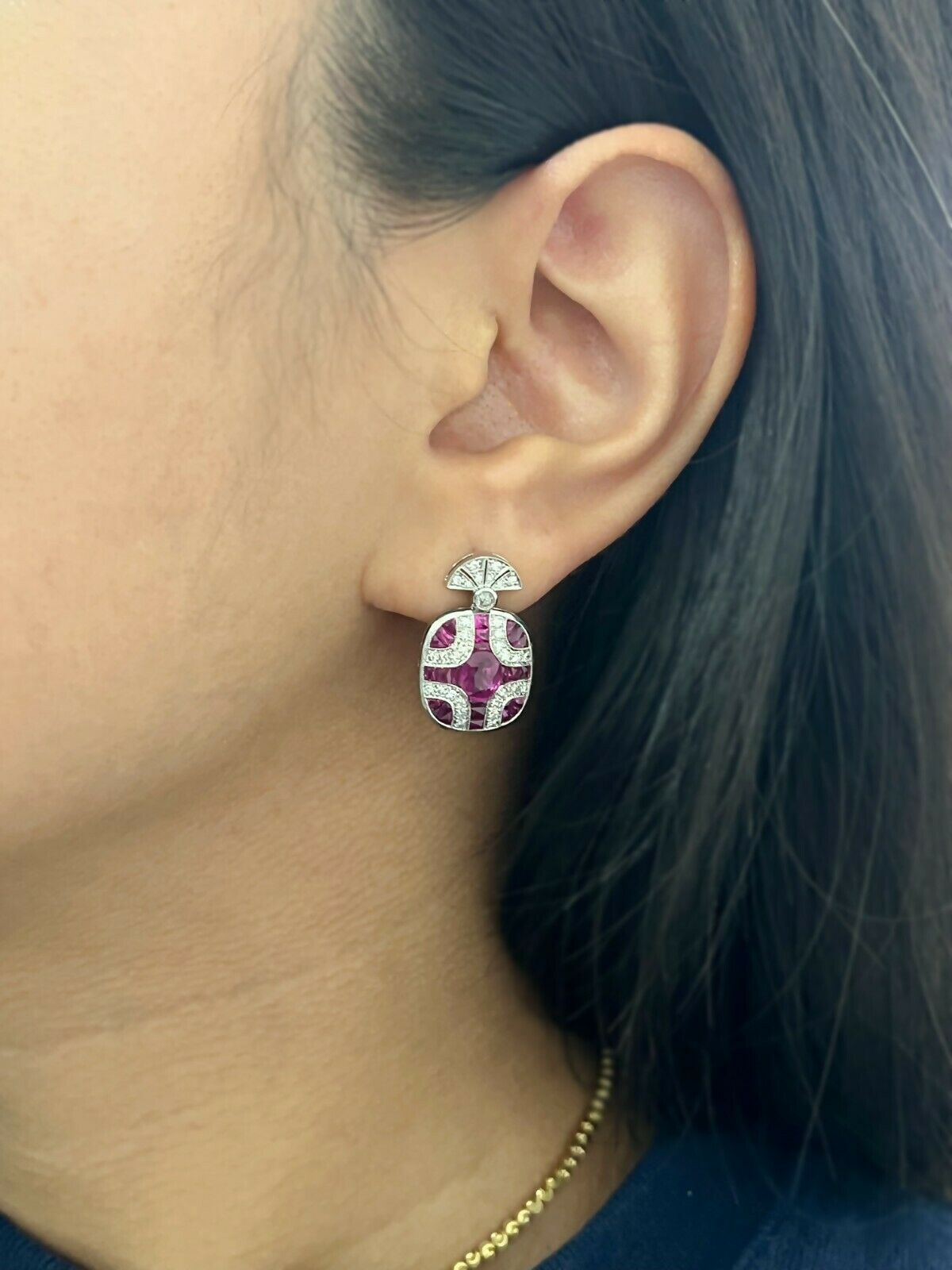 Art Deco Ruby Diamond Platinum Earrings Natural Handmade Certified