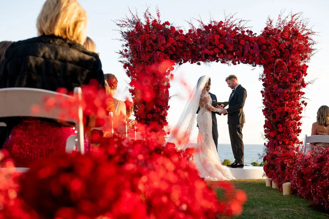 A Romantic October Wedding with Moody Red Florals in Laguna Beach