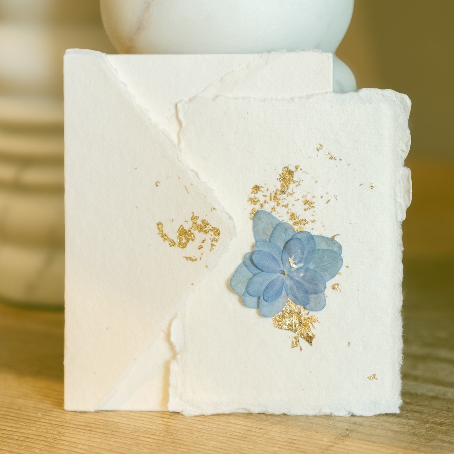 Empty Vase - Pressed Flower Postcard - Gold Leaf