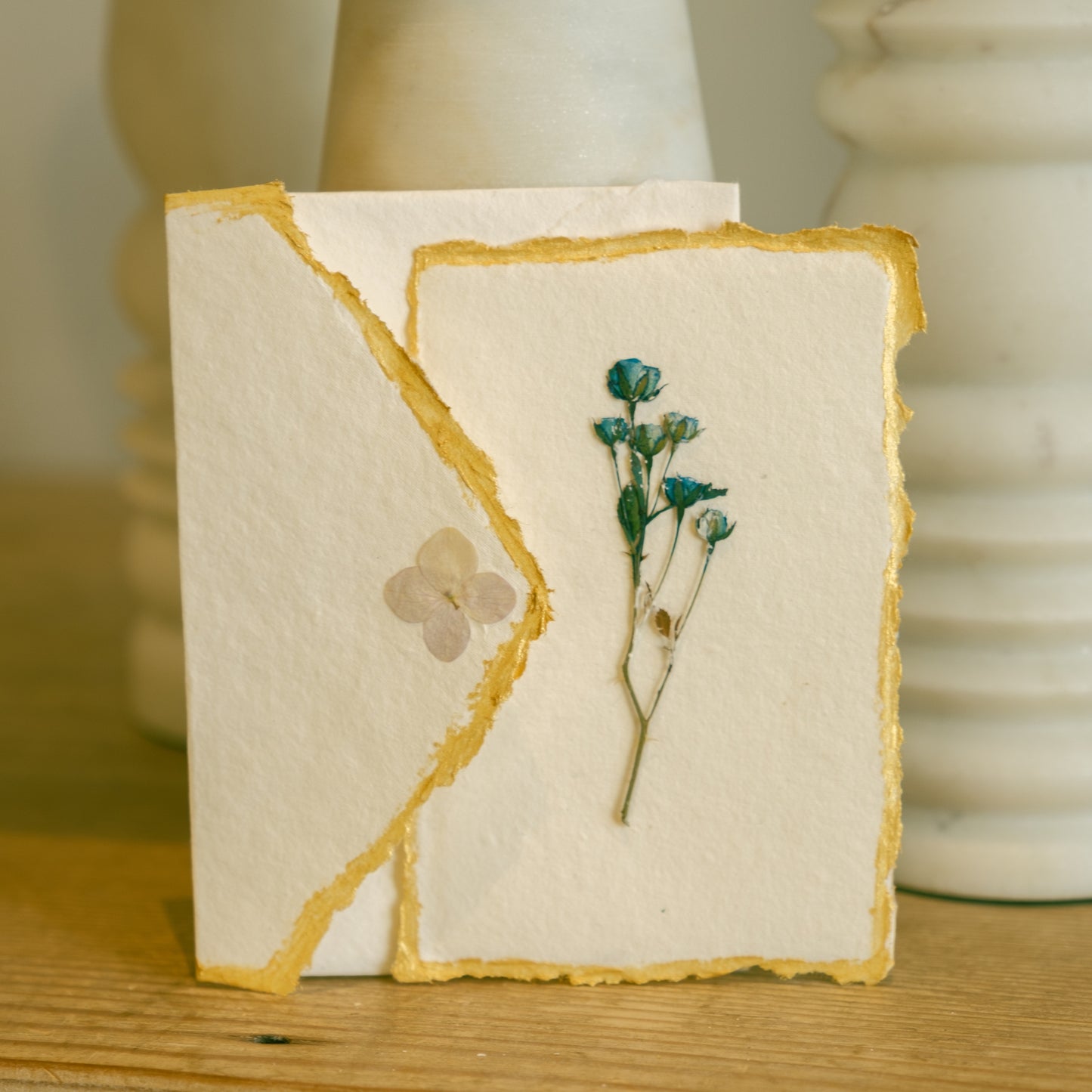 Empty Vase - Handmade Pressed Flower Holiday Postcard - Gold Trim