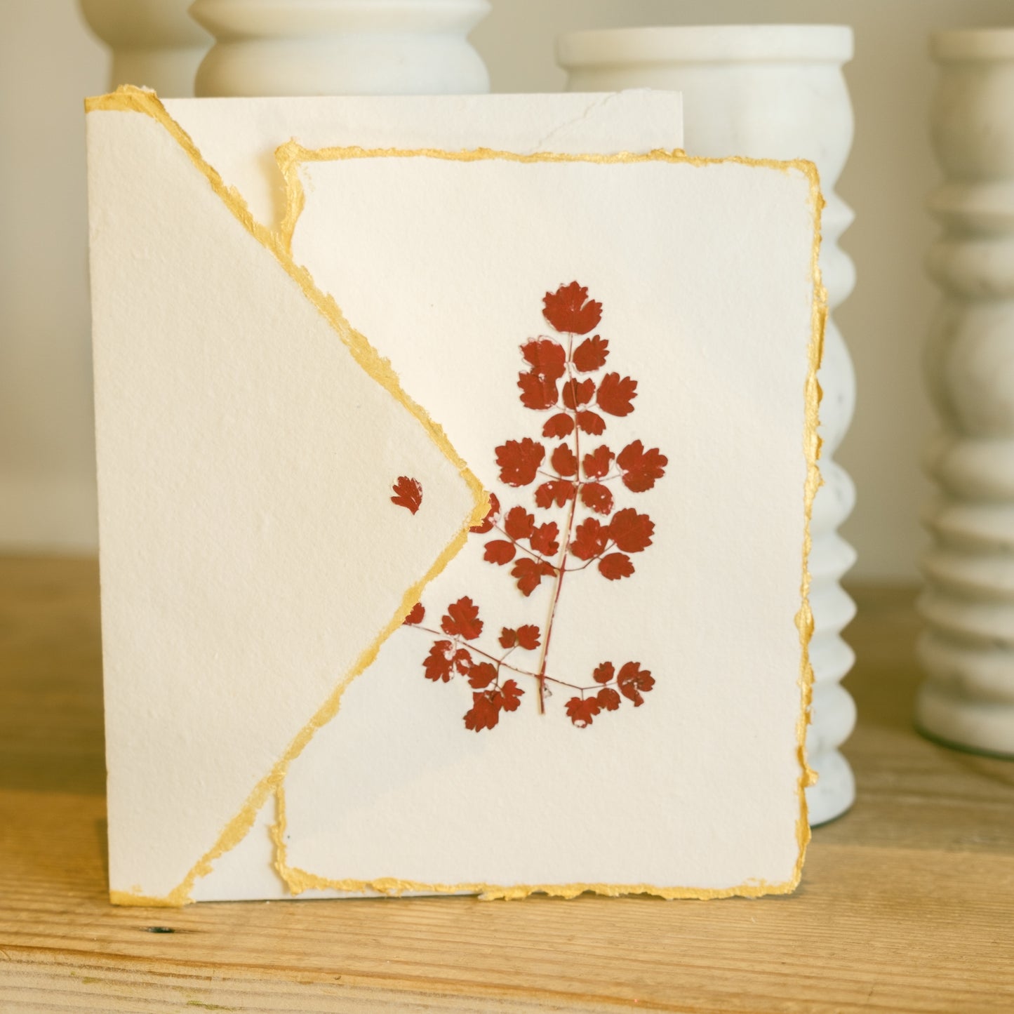 Empty Vase - Handmade Pressed Flower Holiday Postcard - Gold Trim