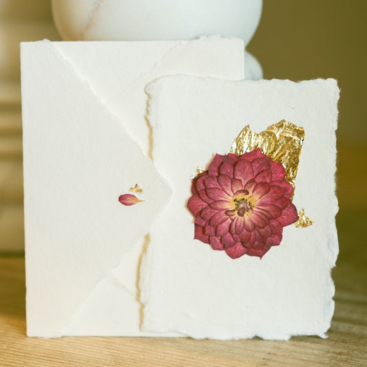 Empty Vase - Pressed Flower Postcard - Gold Leaf