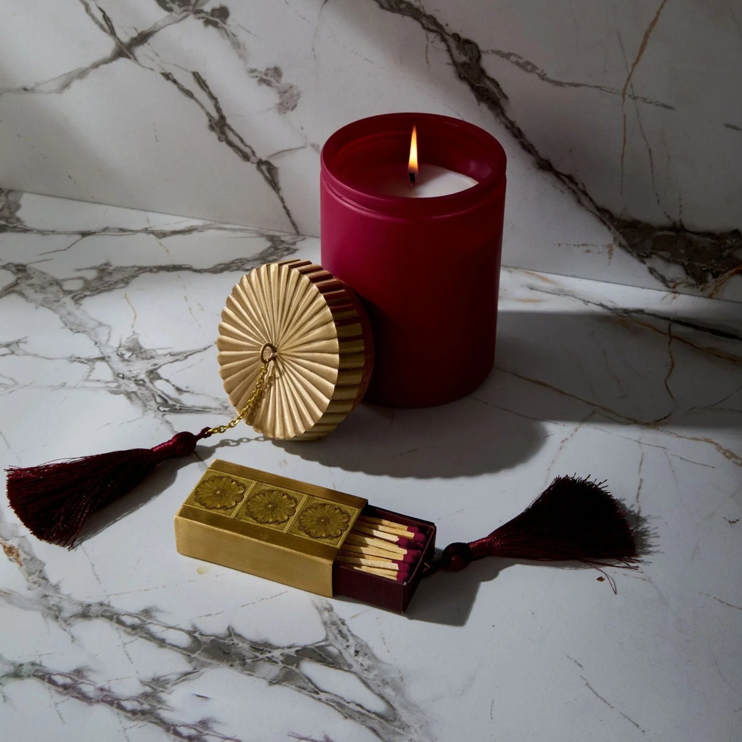 Skeem- Gilded Brass Matchbox with Mulberry Tassel