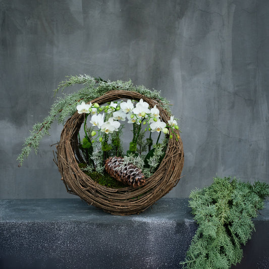 Winter Orchid Wreath Basket
