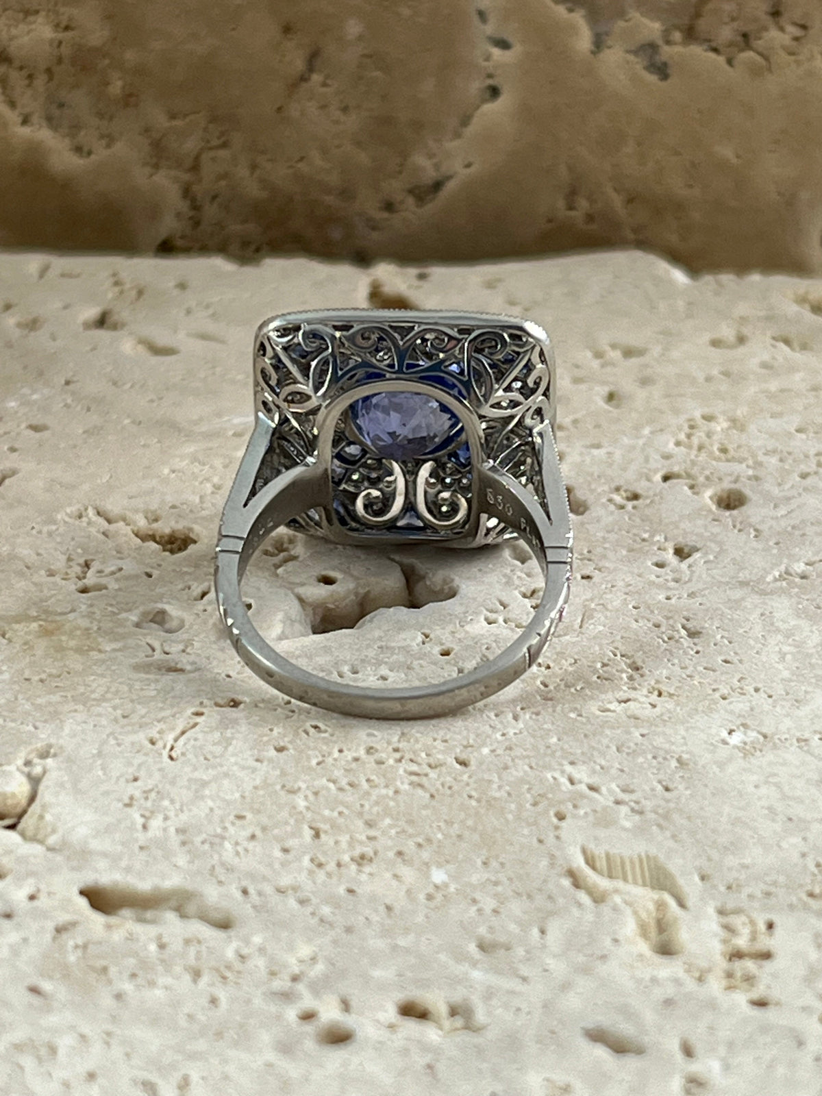 Art Deco Inspired Sapphire Diamond Platinum Ring