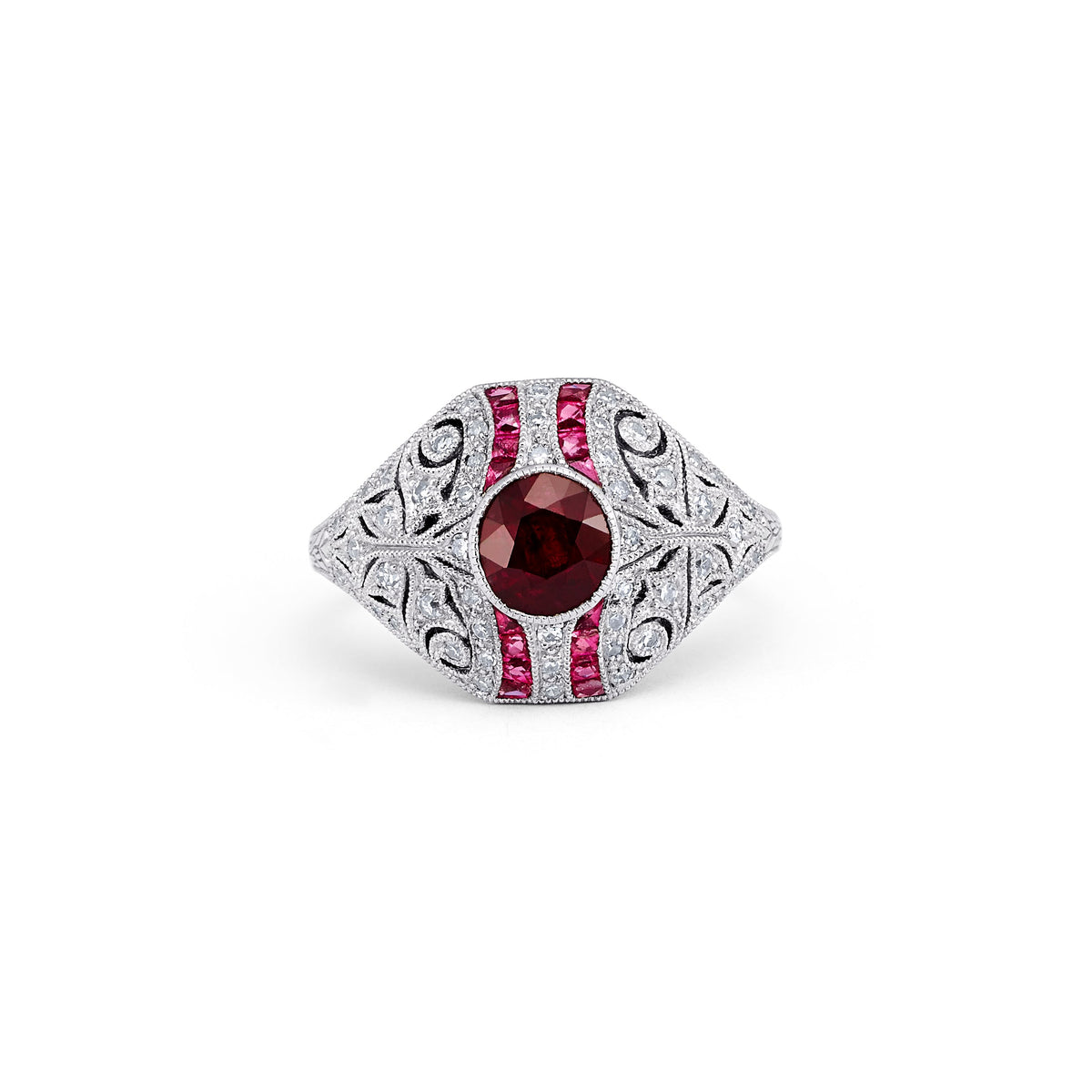 GIA Art Deco Ruby Diamond Platinum Ring