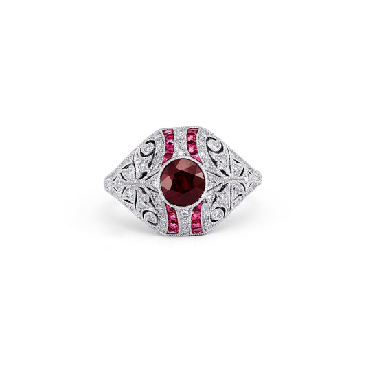 GIA Art Deco Ruby Diamond Platinum Ring