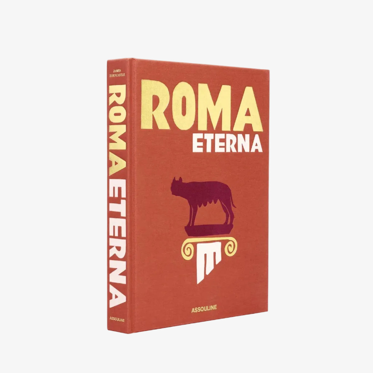 Book titled 'Roma Eterna' with a red cover and white text on a white background