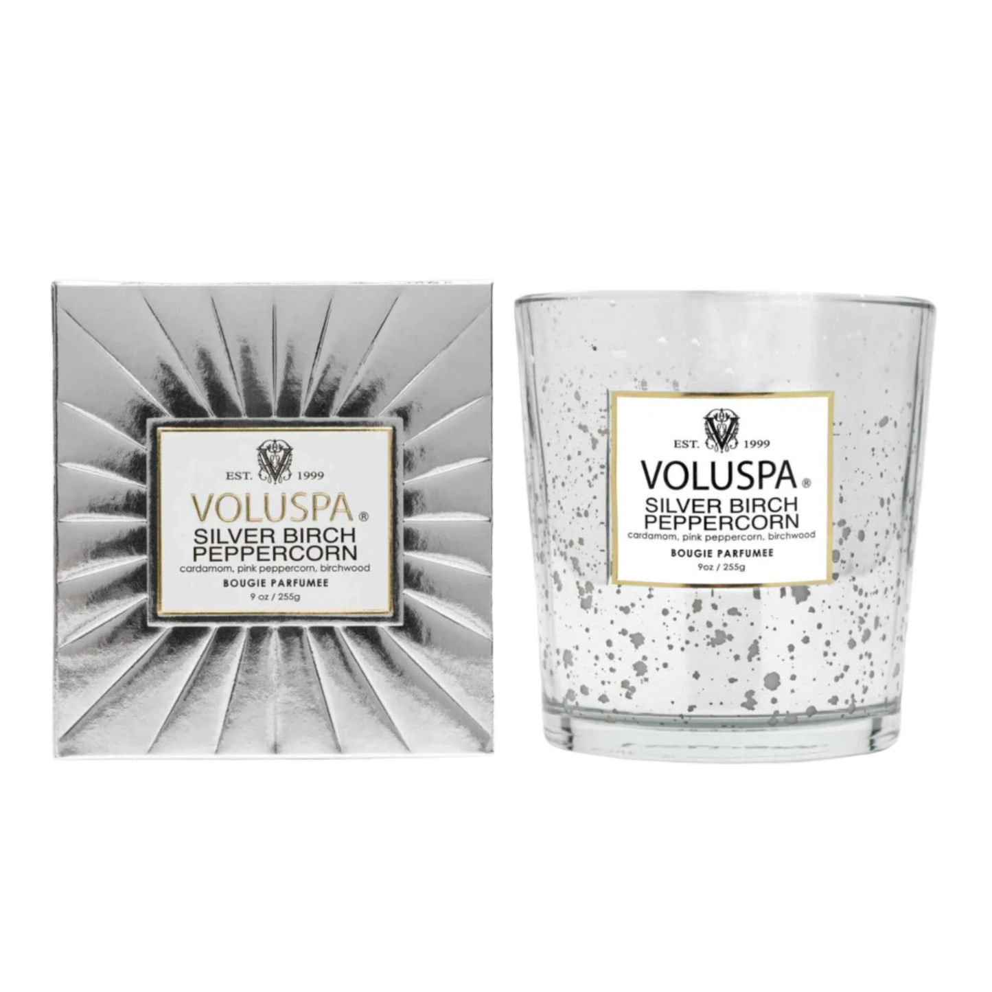 Voluspa - 9 oz Classic Candle - Silver Birch Peppercorn
