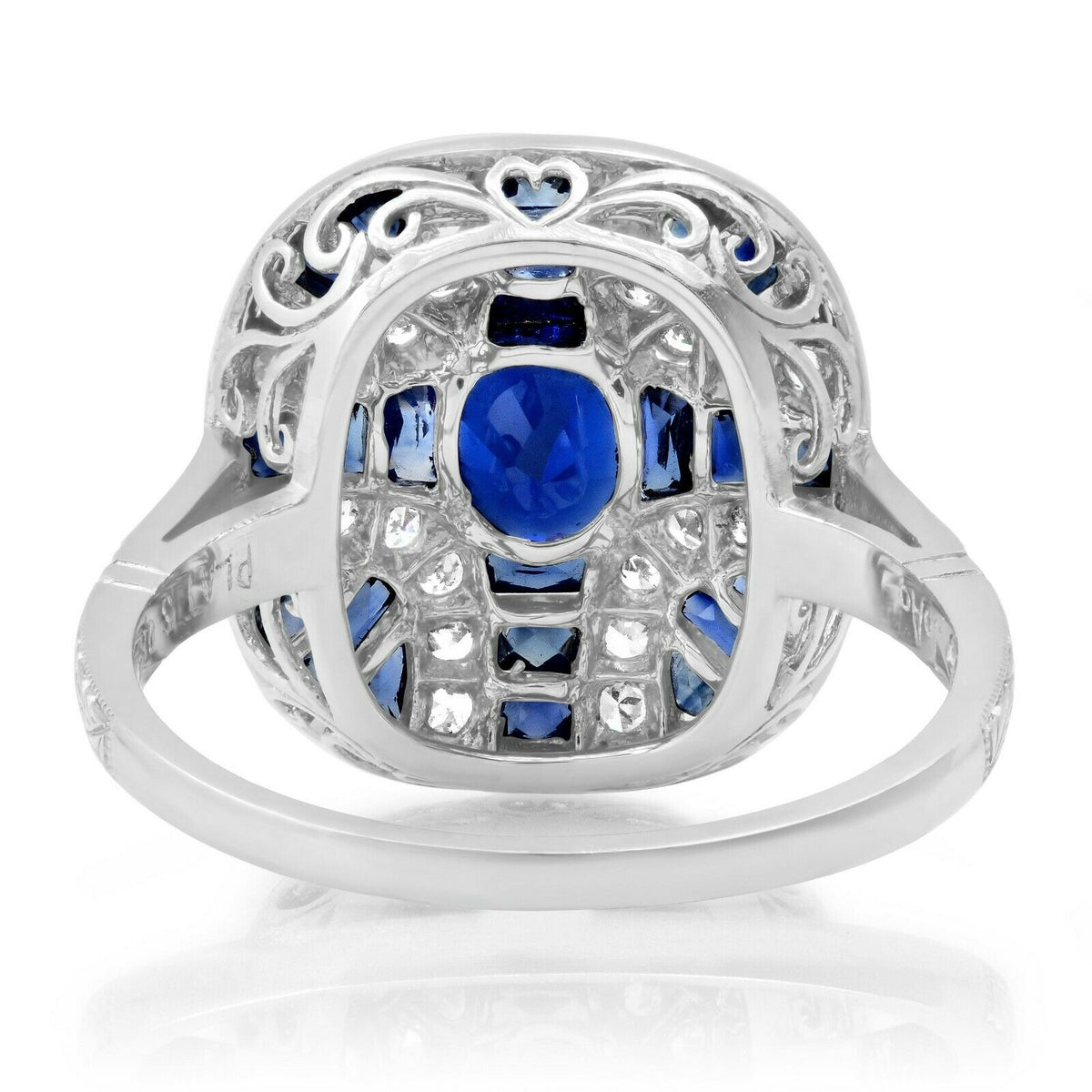 Art Deco Style Blue Sapphire Diamond Platinum Engagement Natural