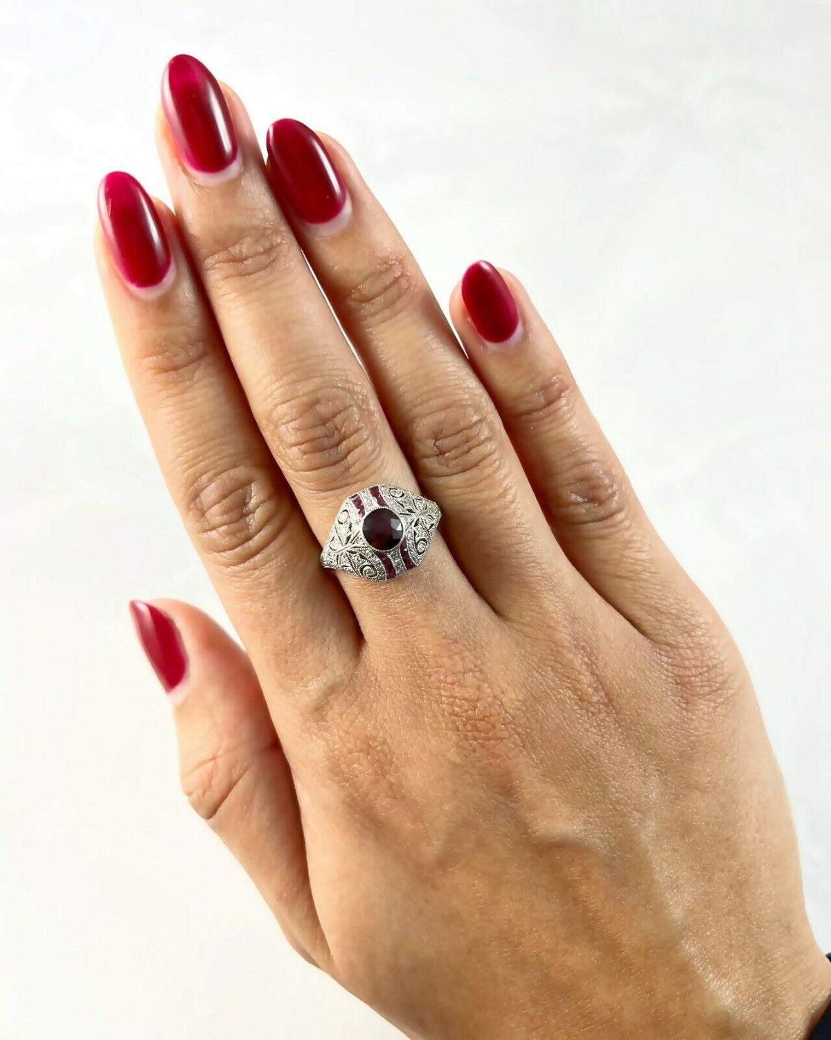 GIA Art Deco Ruby Diamond Platinum Ring