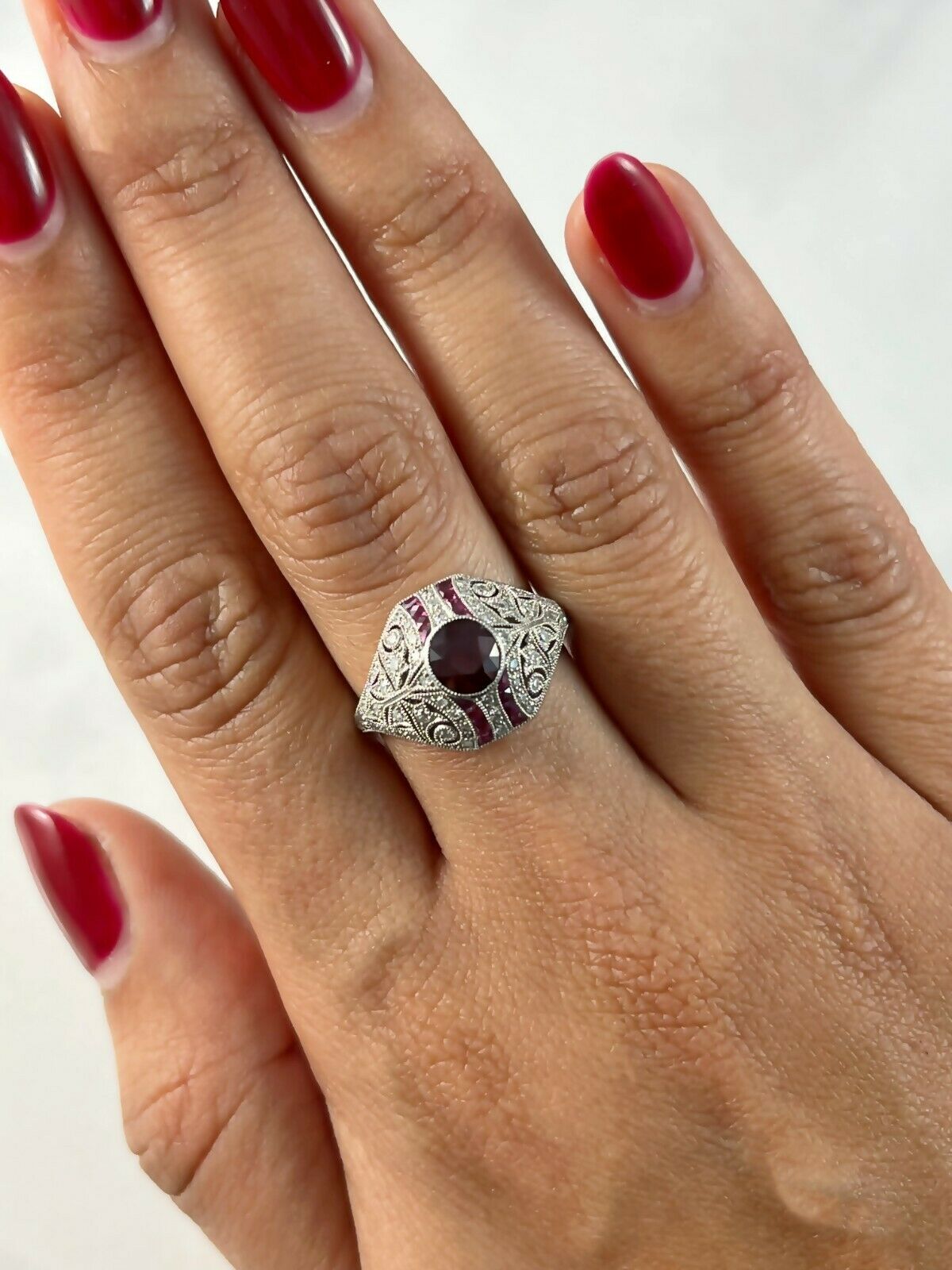 GIA Art Deco Ruby Diamond Platinum Ring