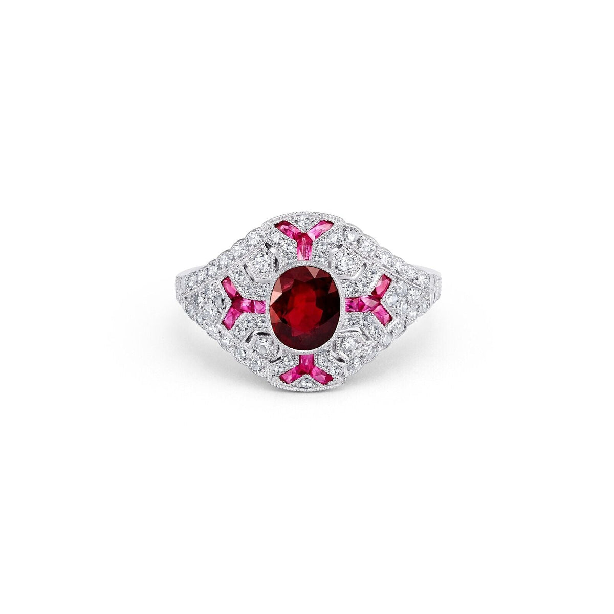Art Deco Oval Ruby Diamond Platinum Engagement Ring