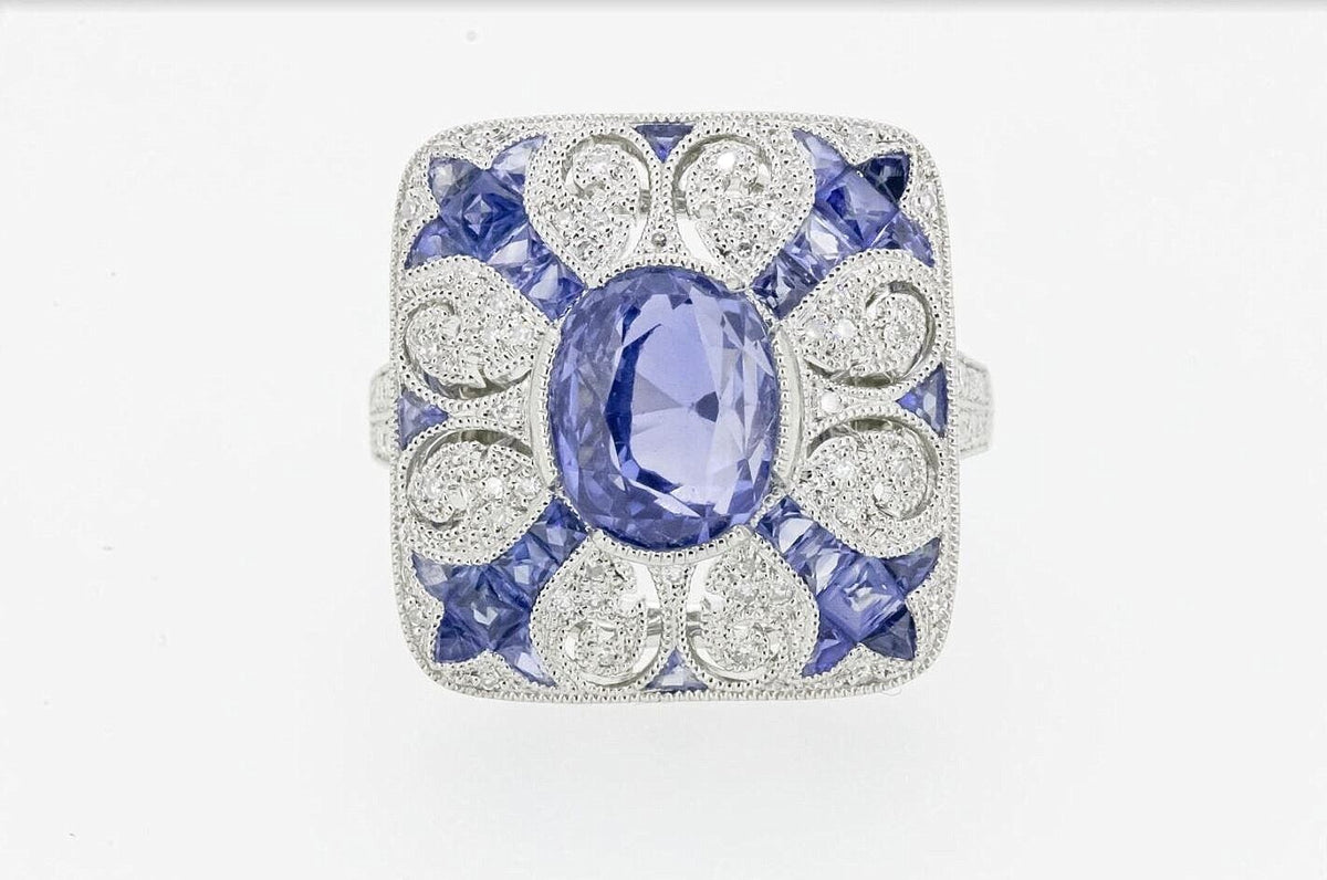 Art Deco Inspired Sapphire Diamond Platinum Ring