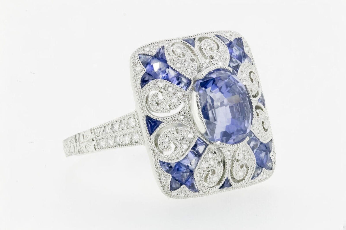 Art Deco Inspired Sapphire Diamond Platinum Ring