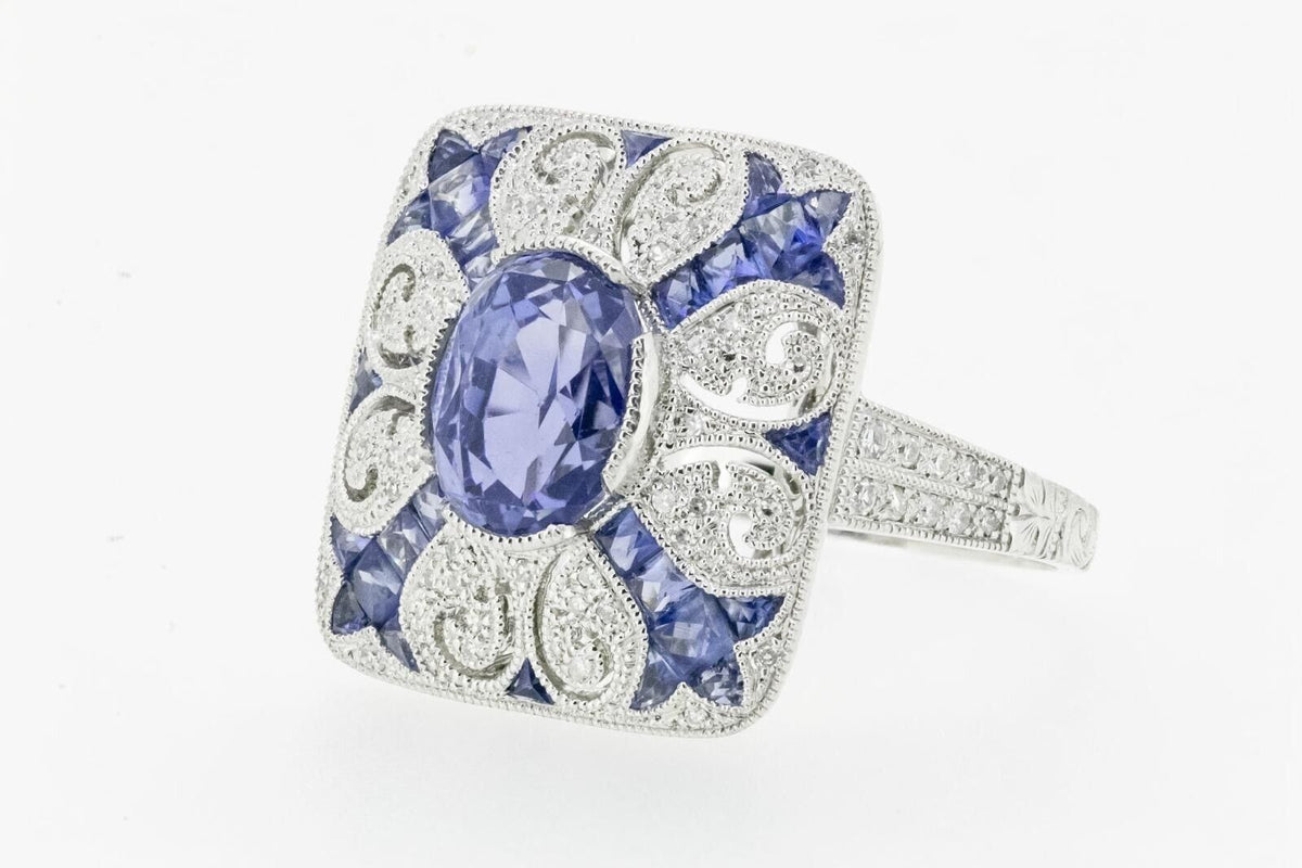Art Deco Inspired Sapphire Diamond Platinum Ring