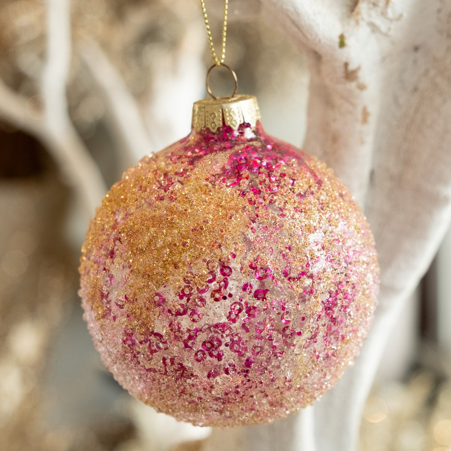 Golden Pink Rose- Holiday Ornament
