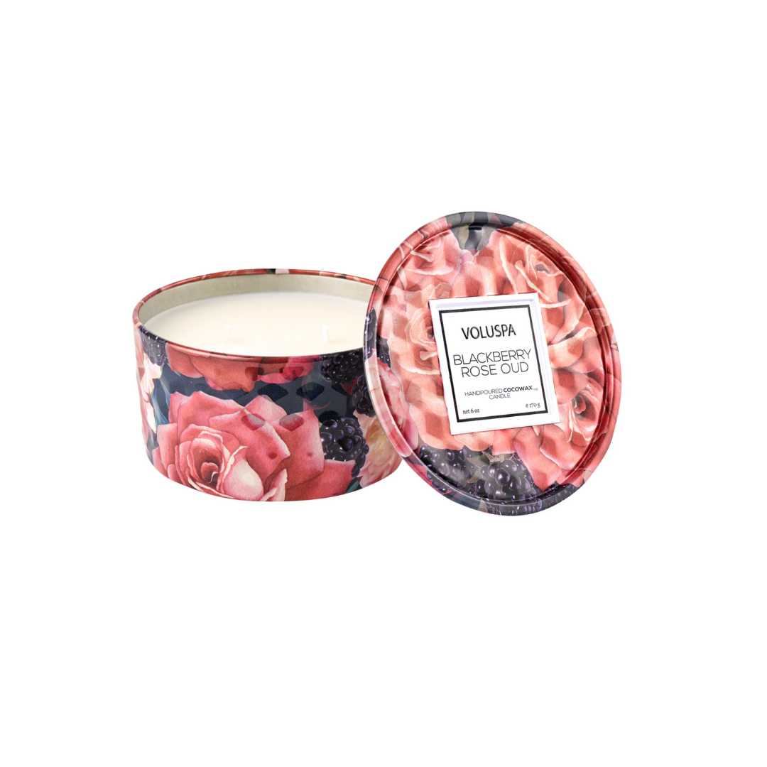 Voluspa - 2 Wick Tin Candle 6oz - Blackberry Rose Oud