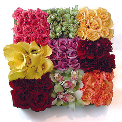 Sectioned Box of Colorful Flowers